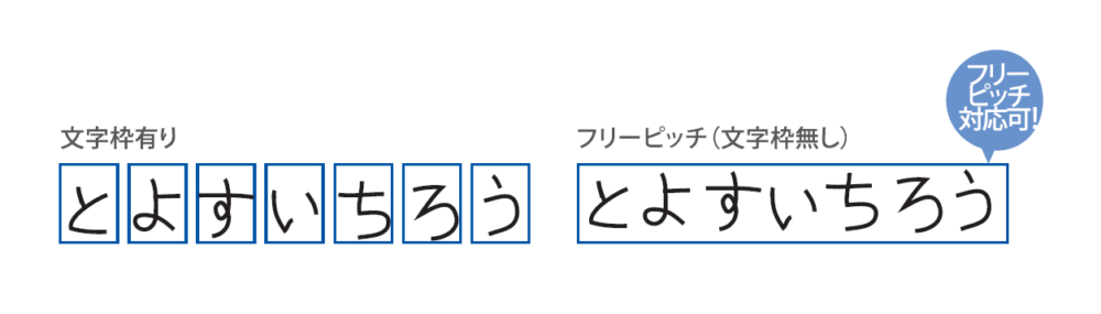 文字枠有り、フリーピッチ(文字枠無し)例